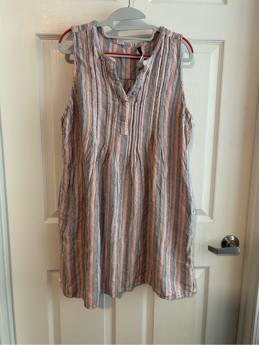 Sonoma Striped Sleeveless V-Neck Mini Dress in Multi Colored